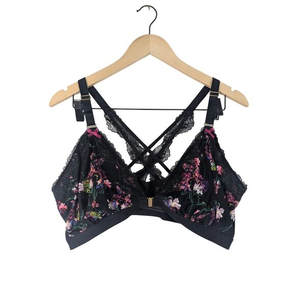 Cacique Floral Lace Cross Back Front Clasp Bralette - Picture 1 of 8